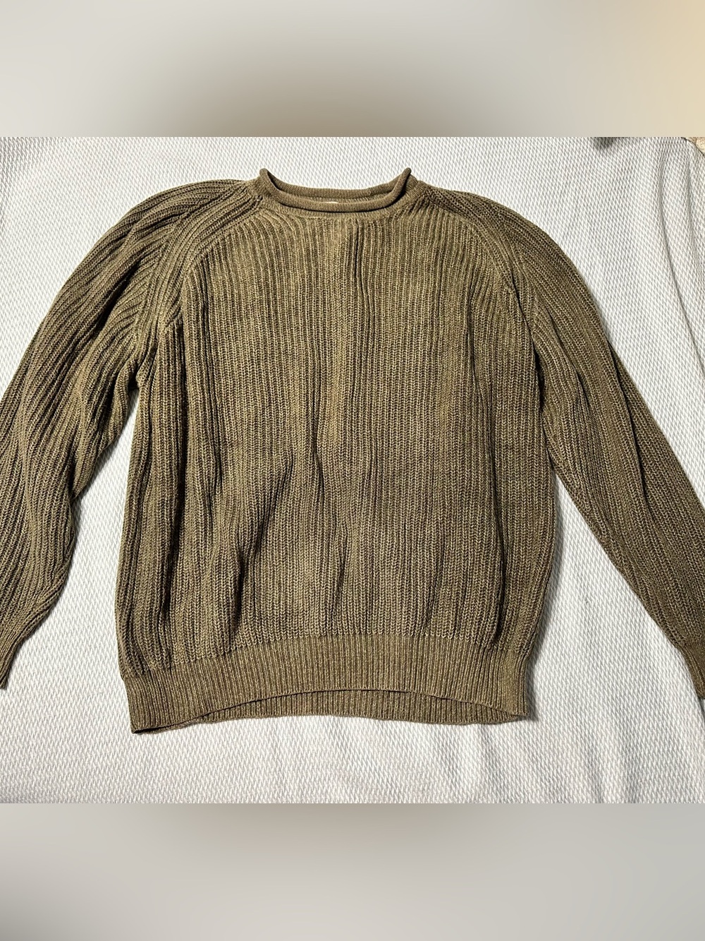 Vintage L.L. Bean Men's Crewneck Sweater in Olive made in Madagascar